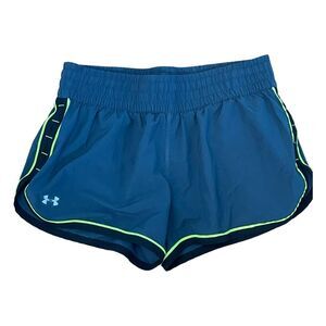Under Armour UA Fly-By 2.0 Running Shorts Blue Neon Green Nylon Athletic S